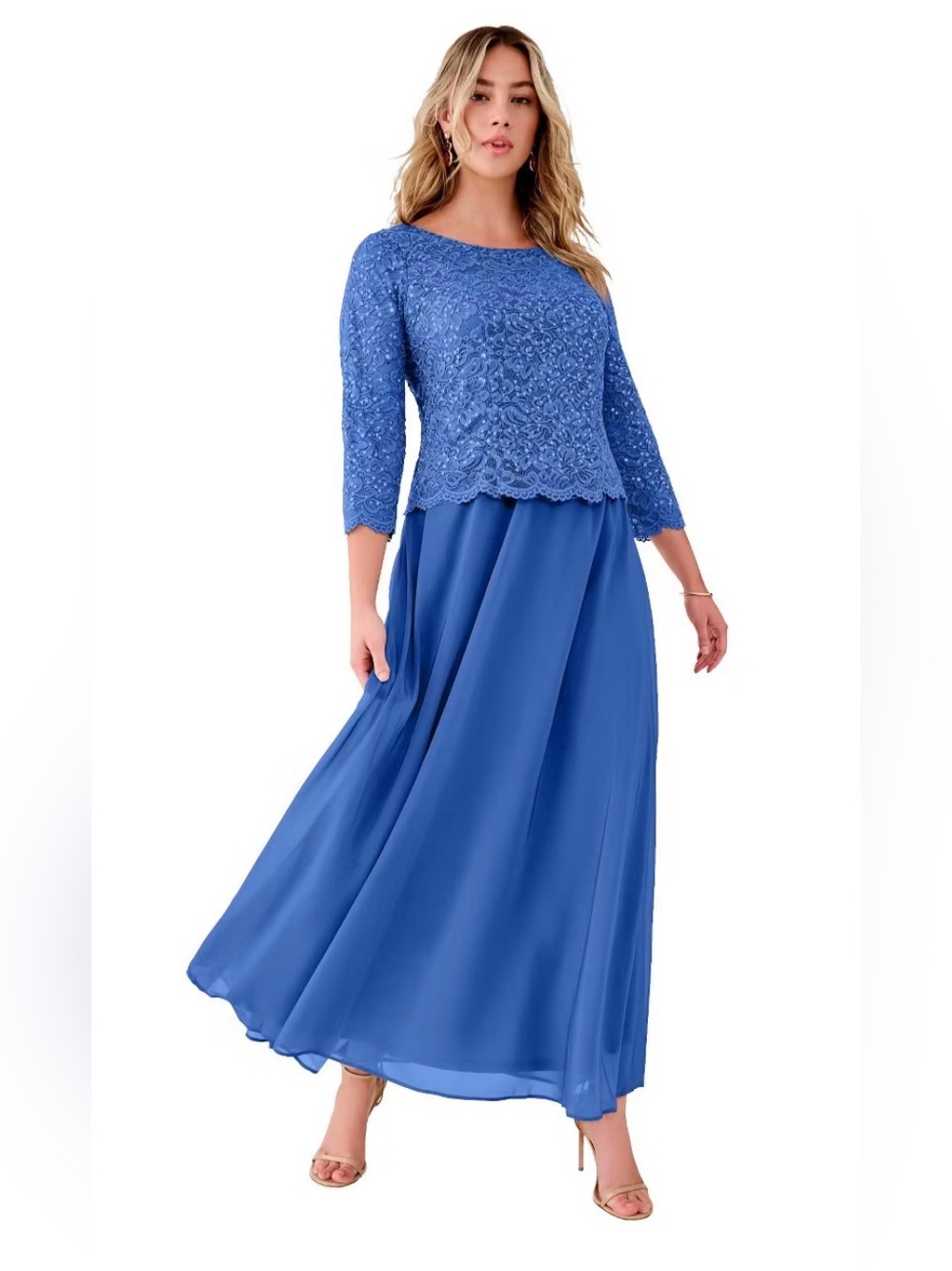 Roaman's Plus Size Sequin Lace Three Quarter Sleeve ALine Gown 20W PETITE